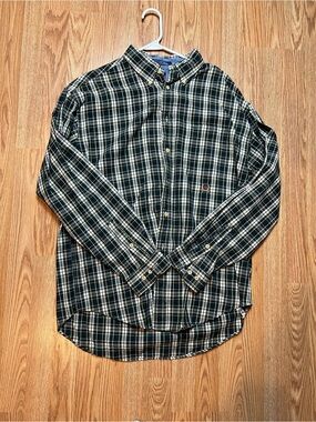 Vintage Tommy Hilfiger Green & White Plaid Button-Down Shirt